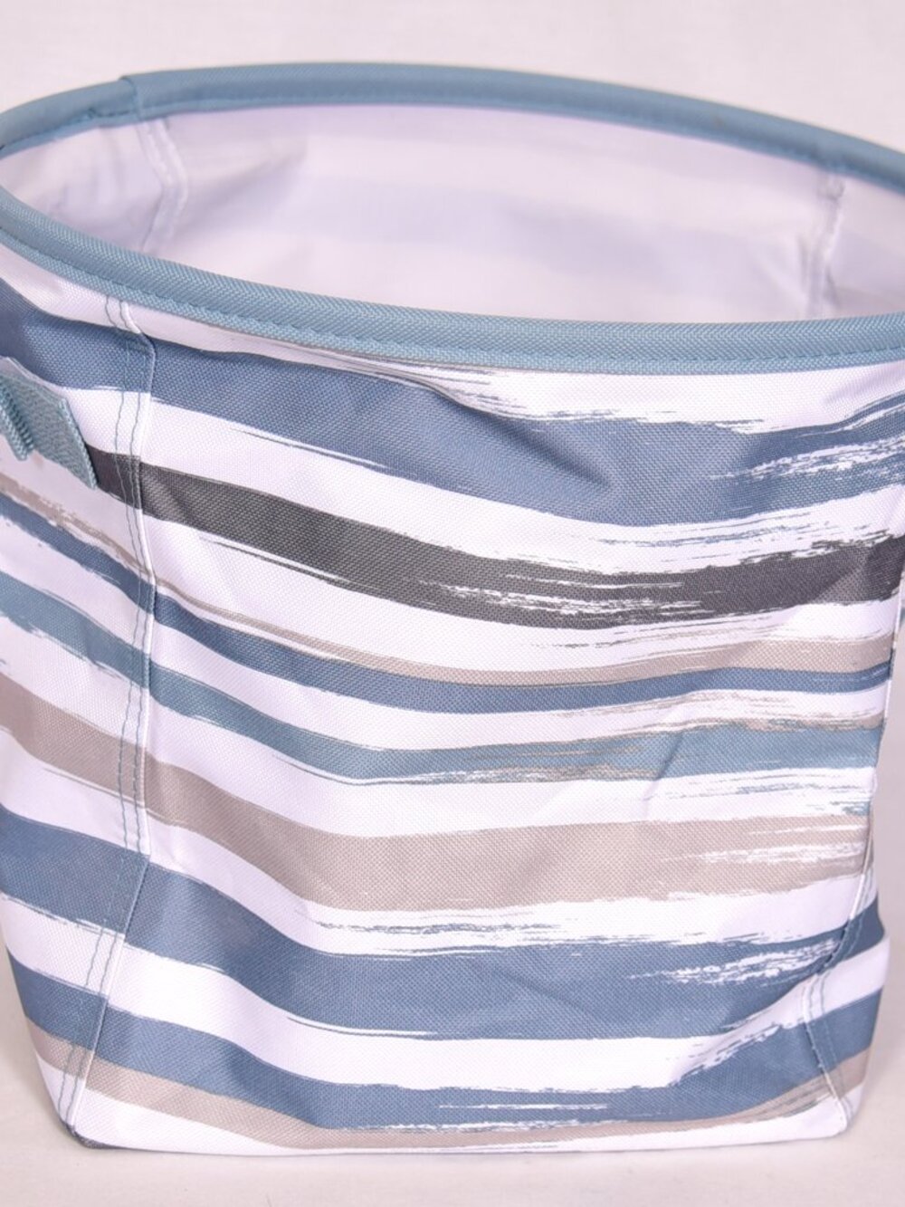 Thirty One Mini Storage Bin Tote Blue White Brush Strokes Collapsible Round
